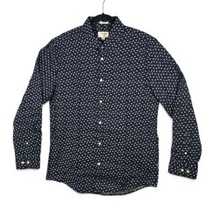 Julian & Mark Mens Navy Blue Geometric Dot Stretch Button Down Shirt Large NWOT